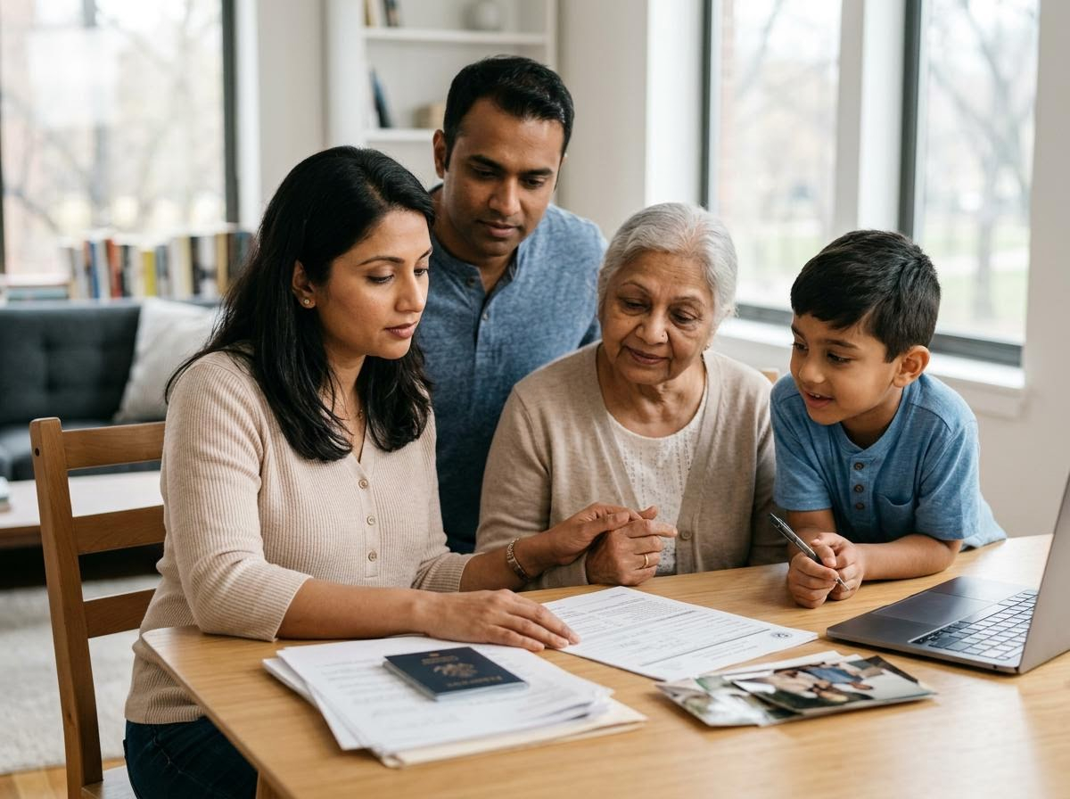 Multigenerational Indian Family Reviewing Documents