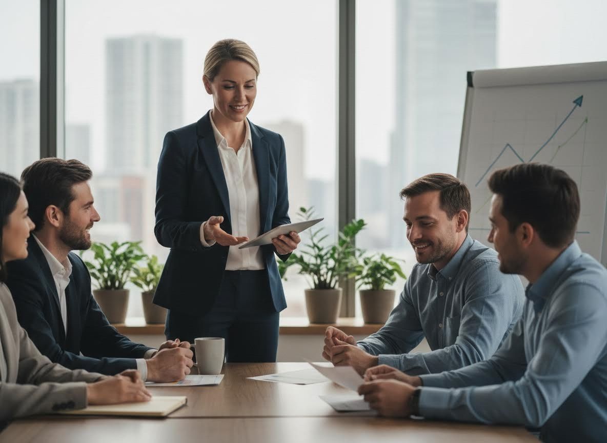 Woman presenting during a business meeting