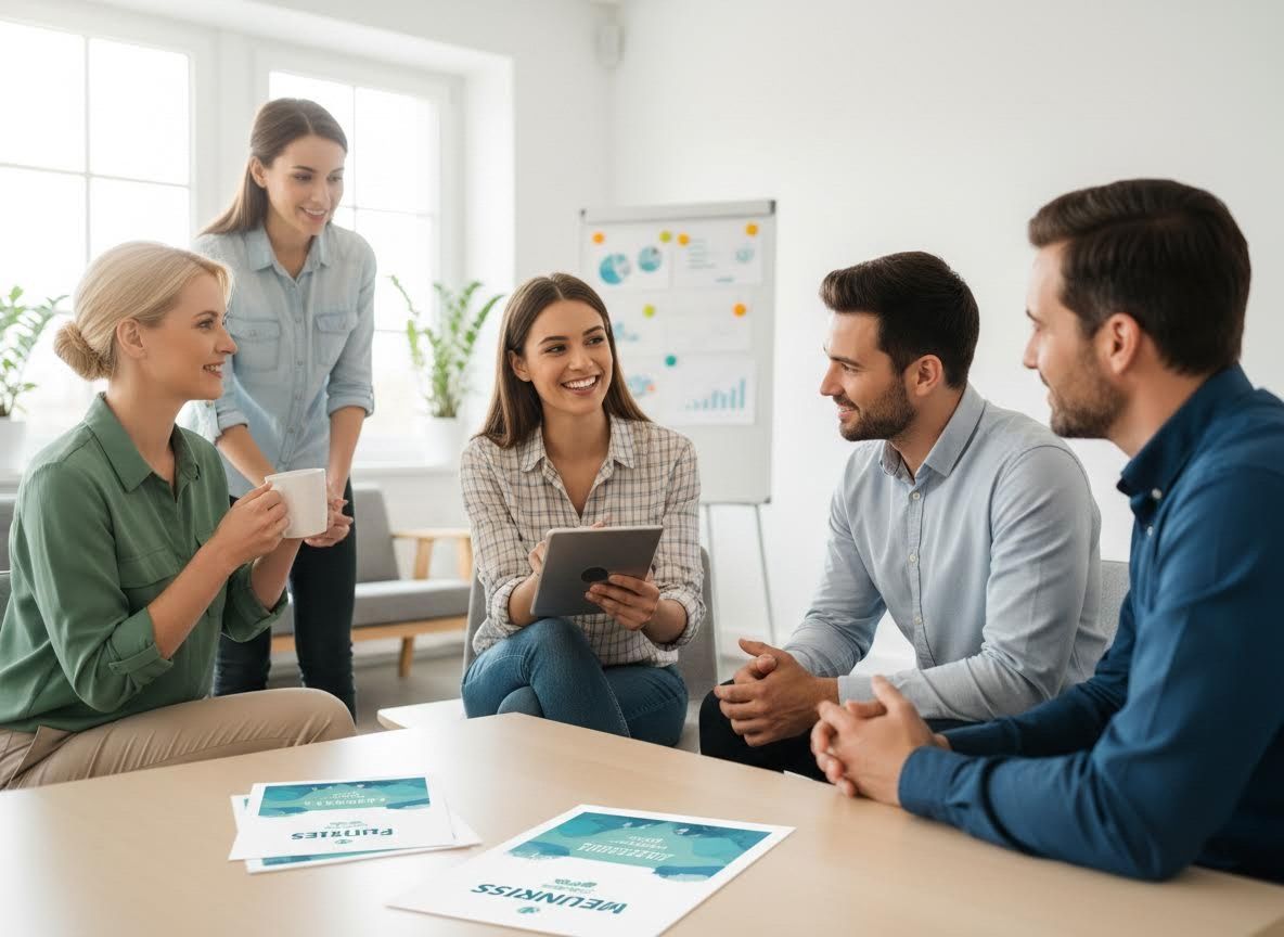 Diverse business team collaborating in a modern office meeting