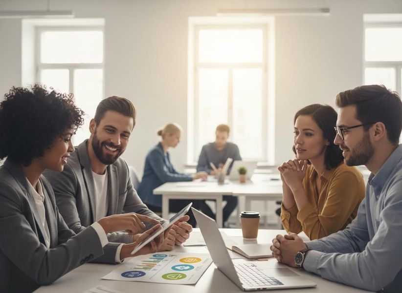 Diverse Team Collaborating in Office
