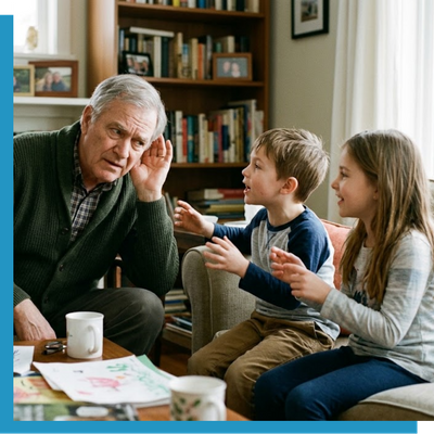 grandpa having a hard time hearing grandkids