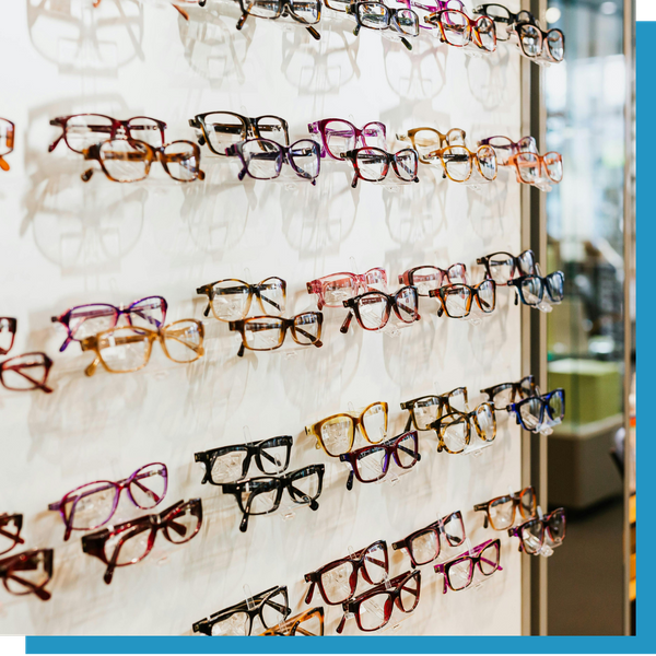 Eyeglasses on display.