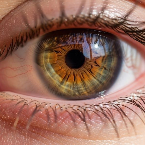 healthy human eye with a thin layer of moisture