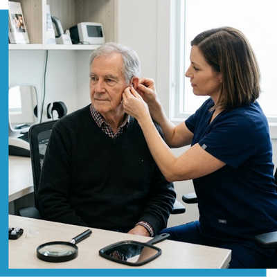man being fitted for hearing aids
