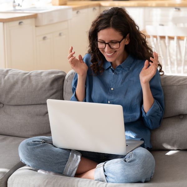 woman excited about promotions