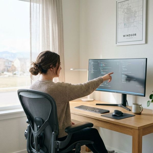 woman setting up proper workspace distance