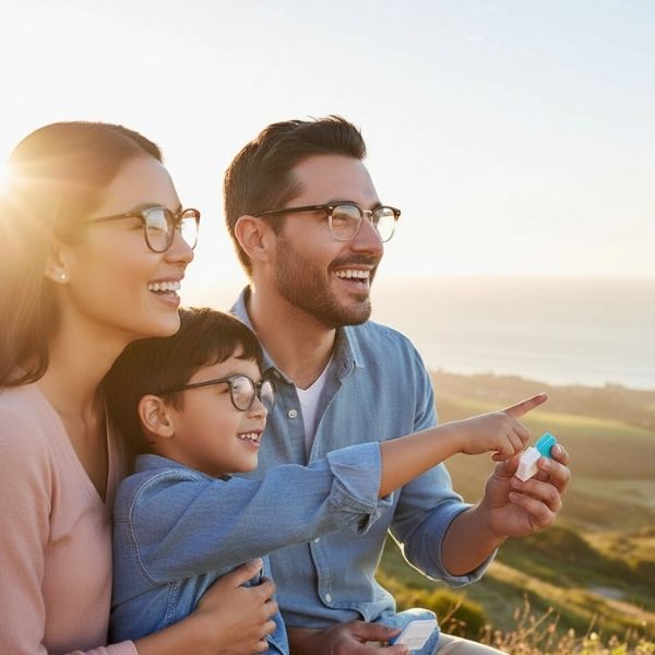 Parents and child with glasses on Parents and child with glasses on