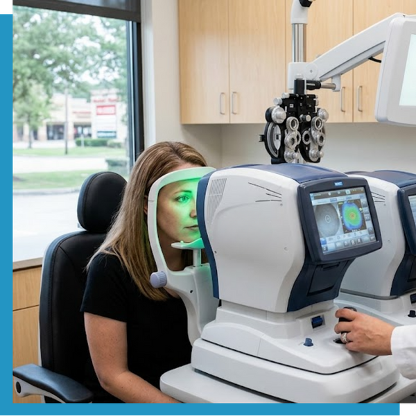 patient looking into a modern digital auto-refractor