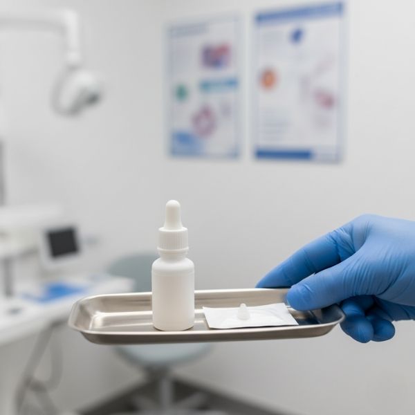 prescription eye drops on a tray