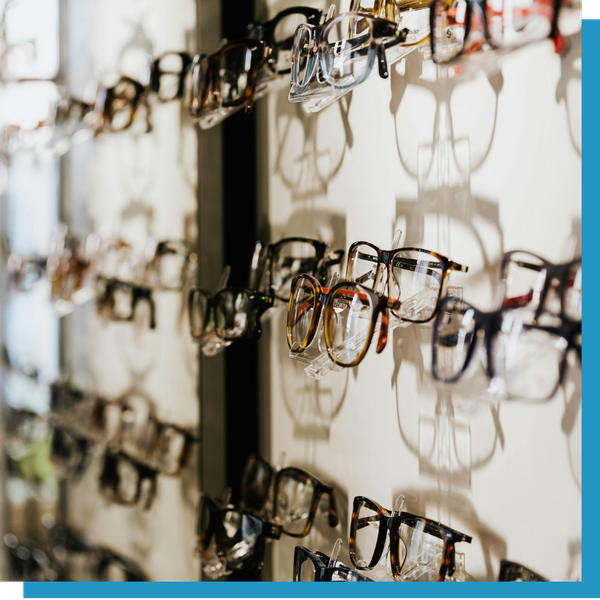 wall of designer glasses