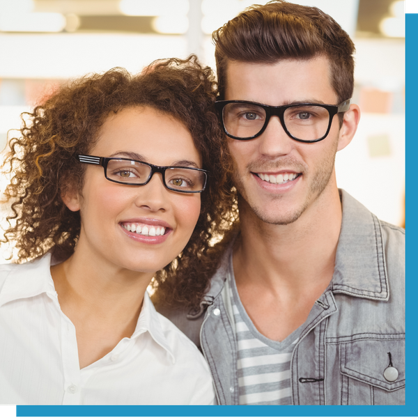 A man and woman wearing glasses.