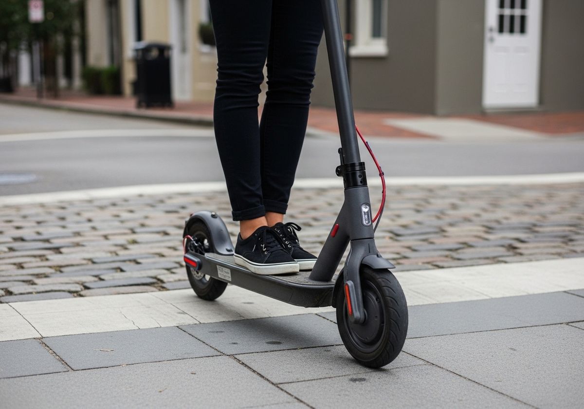 Person Riding Electric Scooter on City Street