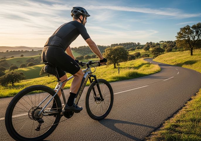 person riding an ebike on a road