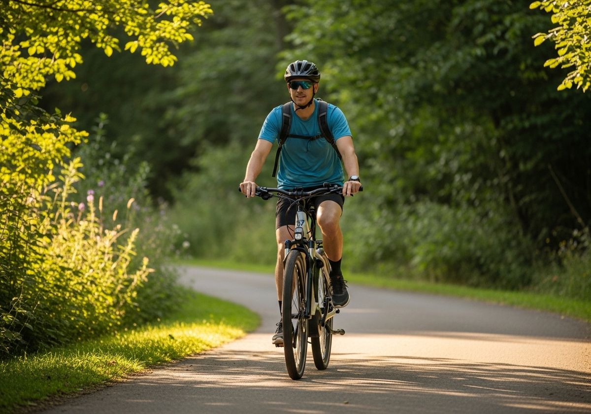 riding an electric bike on a paved trail