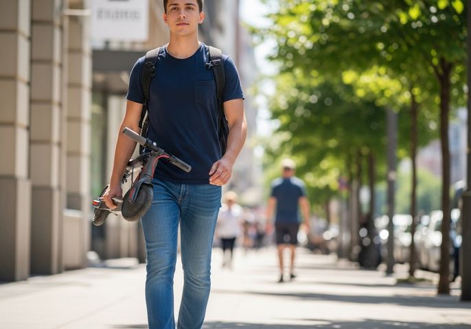person carrying a folded electric scooter