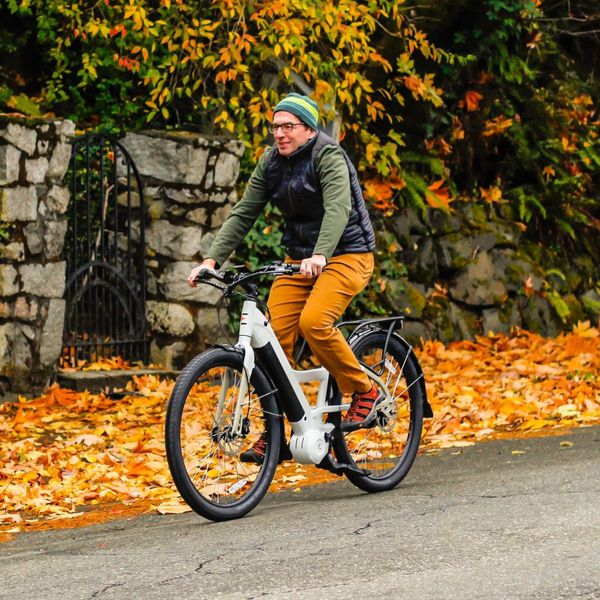 person on ebike in neighborhood