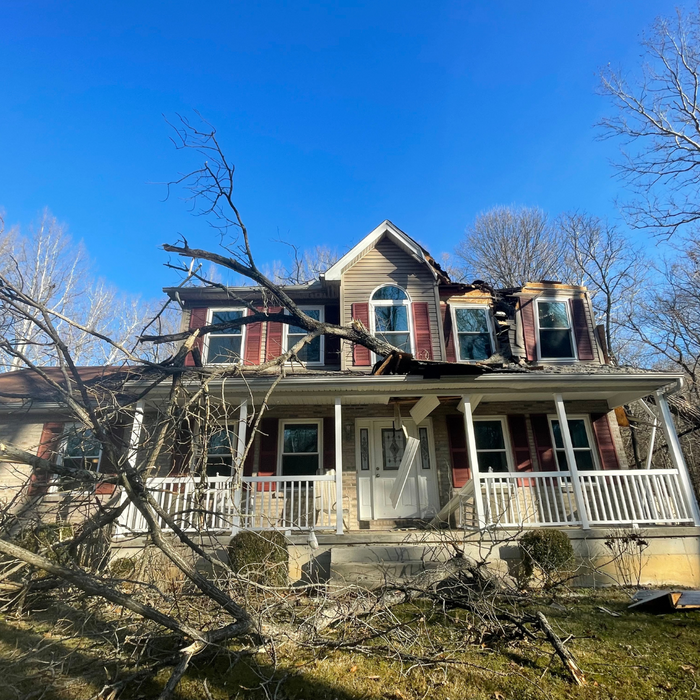 damaged home from large tree branches