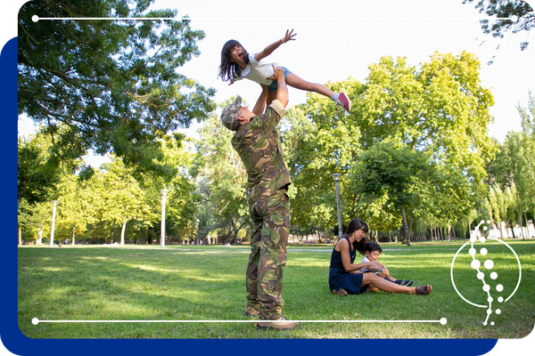a veteran playing with his kid