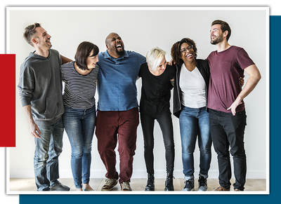 Happy diverse friends laughing together