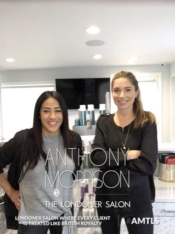 Two women standing together inside of THE LONDONER's Hermosa Beach hair salon.