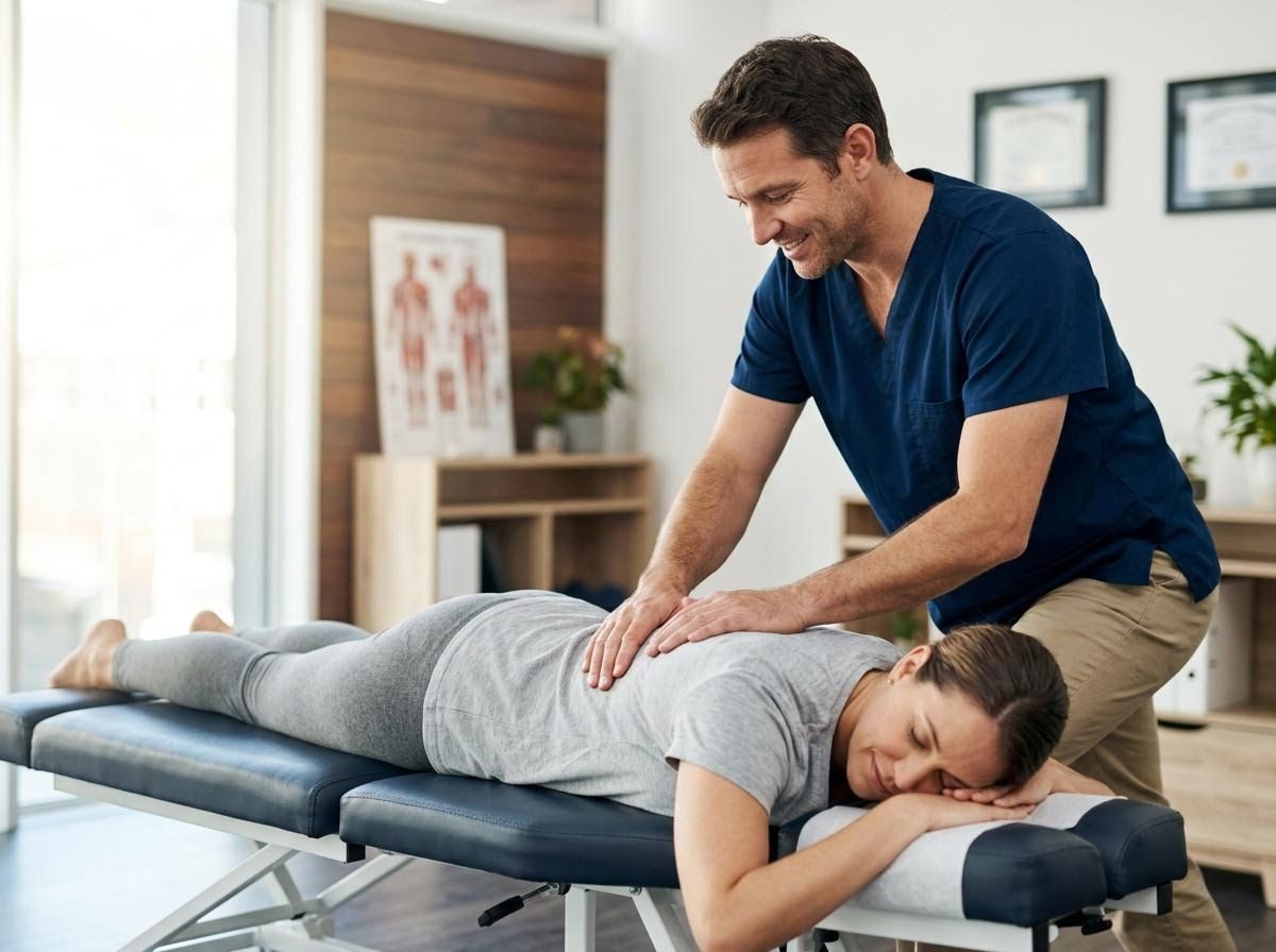 chiropractor adjusts a womans back