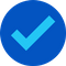 Blue circular icon with a light blue check mark