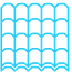 Blue graphic icon depicting a repeating scalloped shingle pattern.