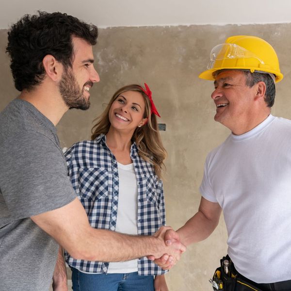 contractor shaking hands with couple