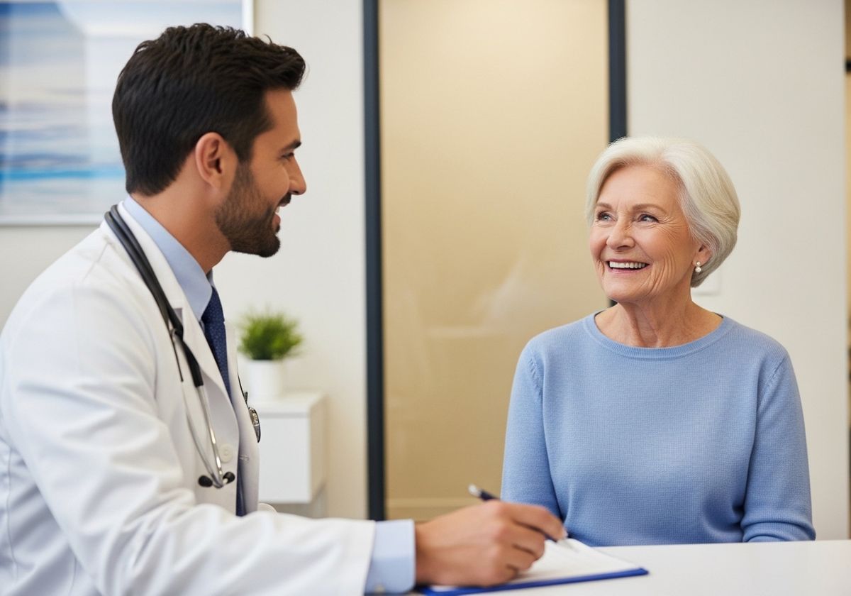 Senior woman smiling at her doctor during a checkup