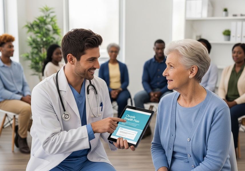 Doctor Explains Chronic Health Plan to Senior Patient