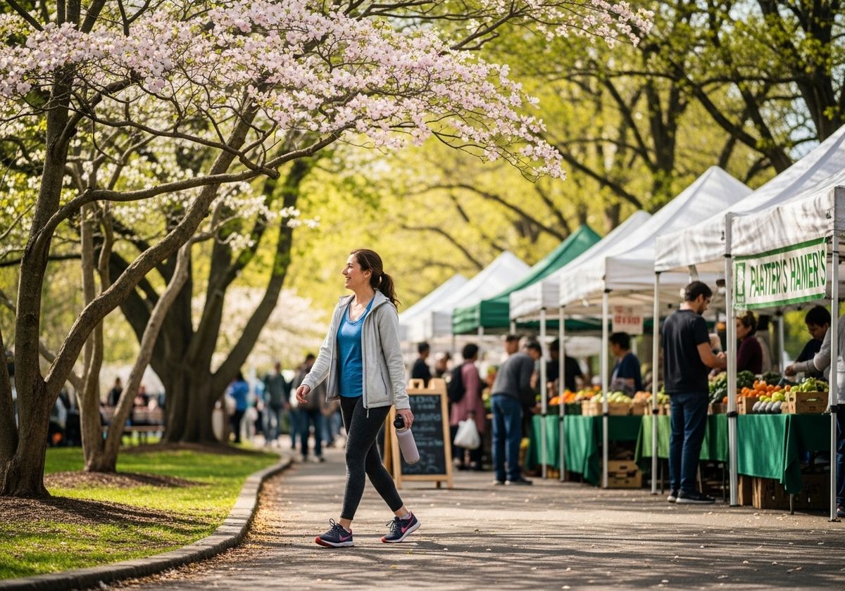 Woman enjoying a spring day at the farmers market