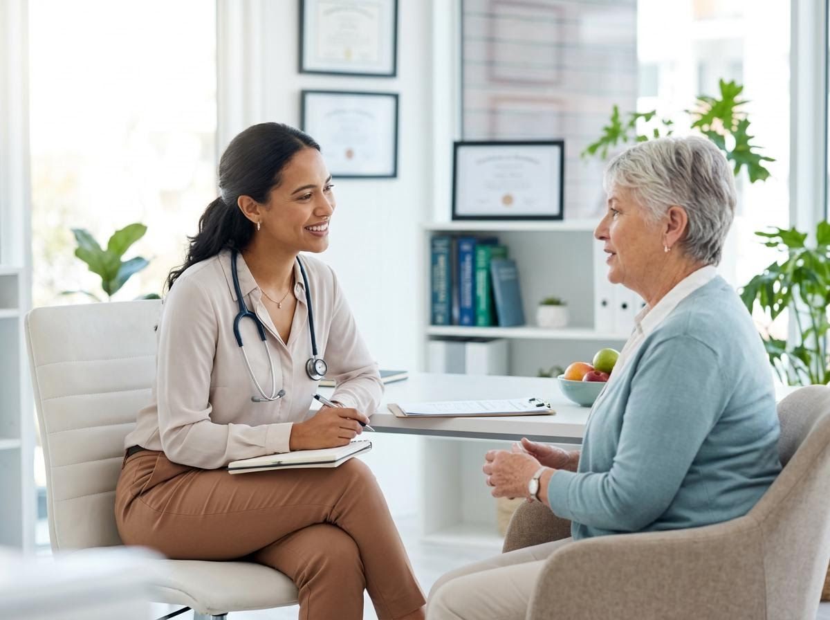 Female doctor consulting with a senior patient