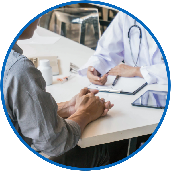 doctor with a clip board and a patient