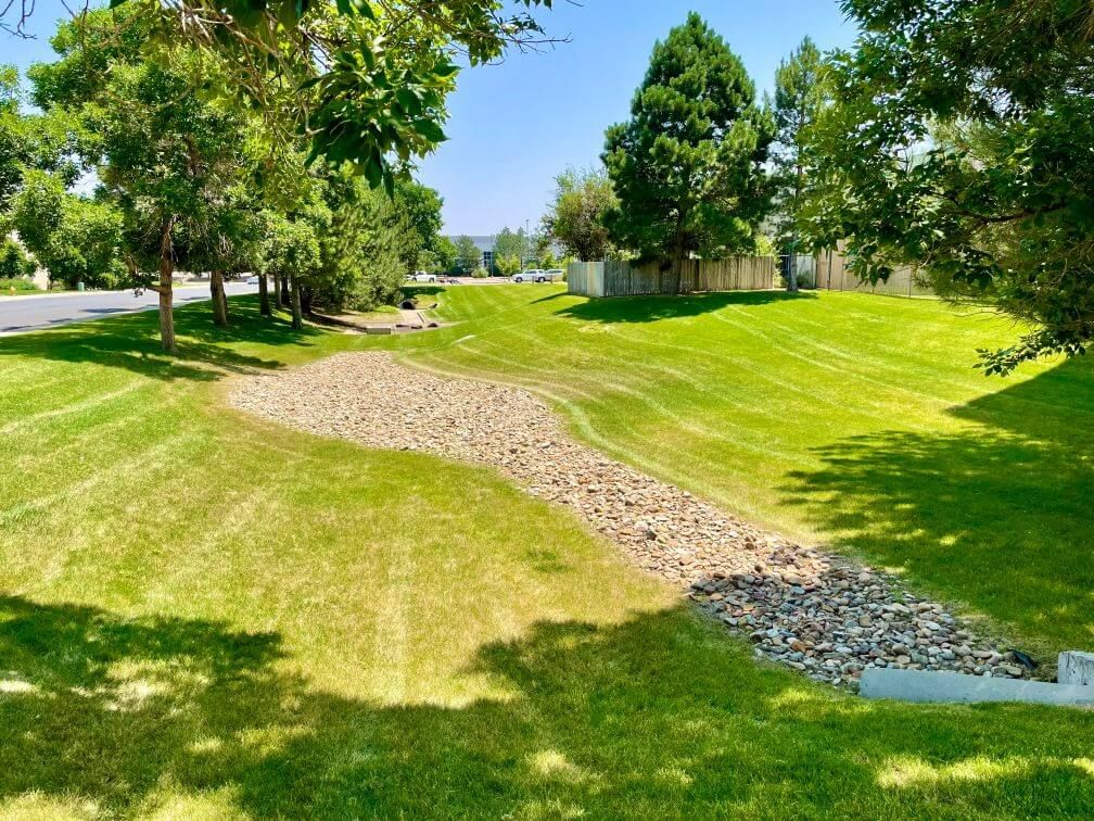 a large well cut commercial lawn on a hill