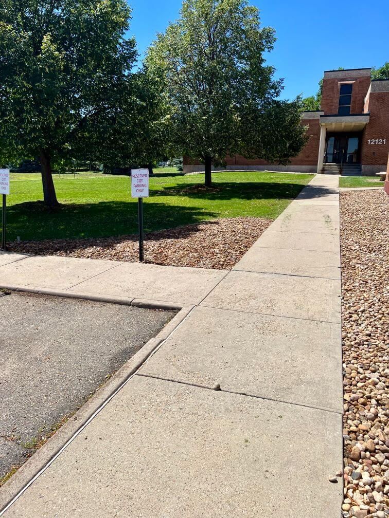 a maintained business lawn near walkways