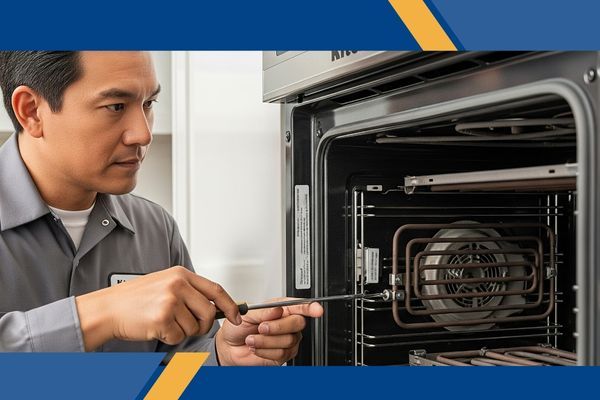 Technician repairs KitchenAid oven