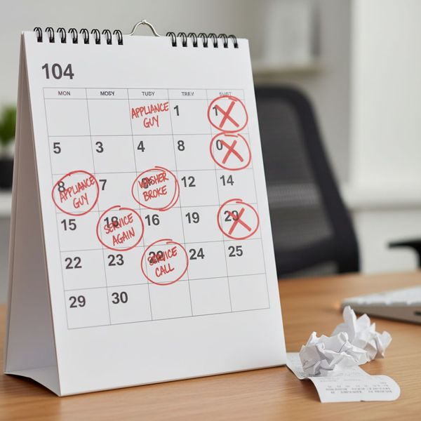 Calendar page with many consecutive dates circled in red, symbolizing recurring breakdowns.