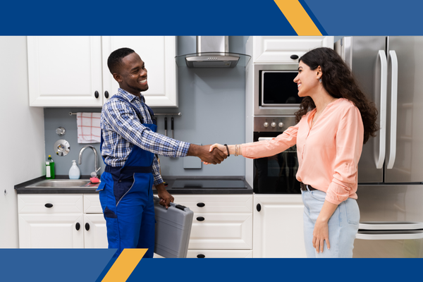 homeowner and tech shaking hands homeowner and tech shaking hands