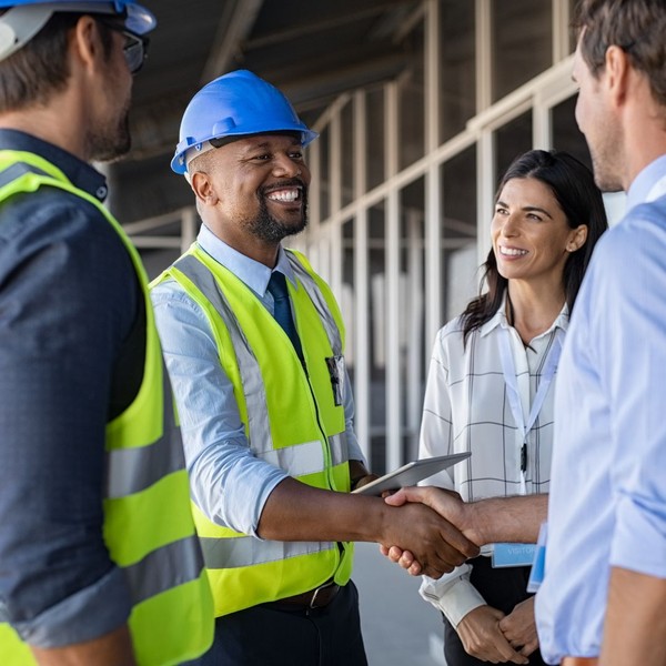 contractor and client shaking hands