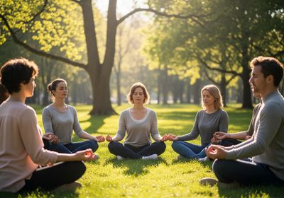 Group Meditation in a Sunny Park