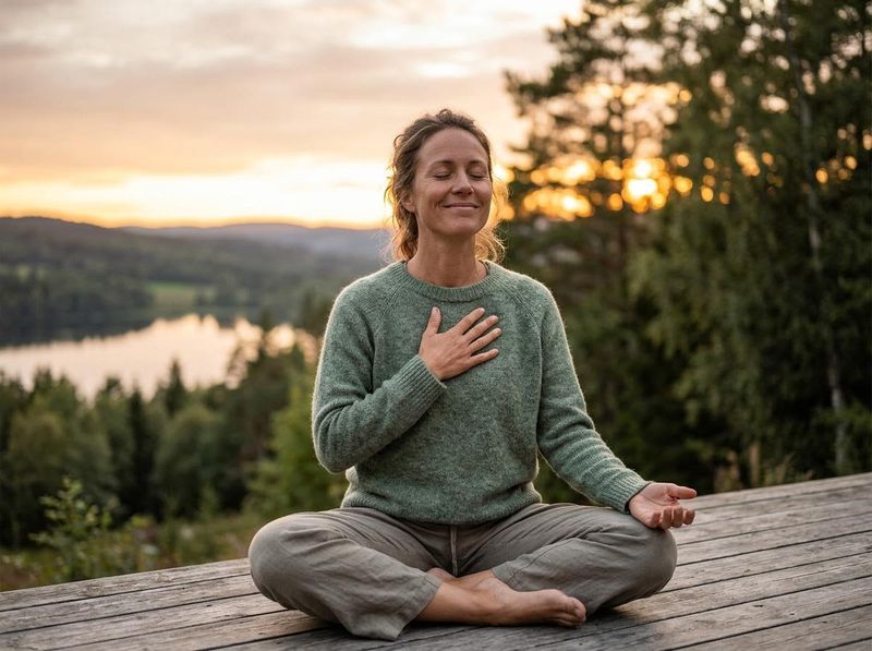 Woman Meditating Outdoors at Sunset