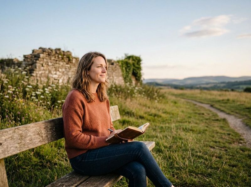 Woman Journaling in Scenic Outdoor Setting