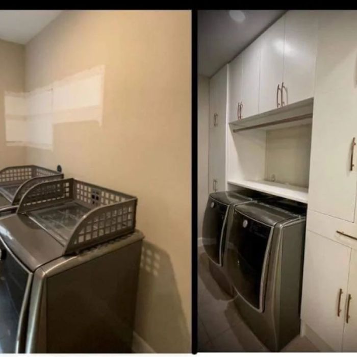 Before and after of laundry storage
