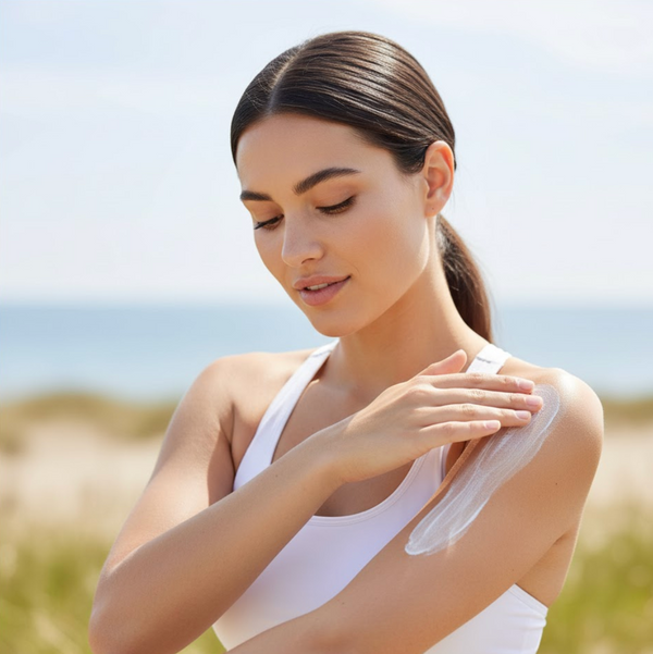 woman applying non toxic sunscreen mineral sunscreen woman applying non toxic sunscreen mineral sunscreen