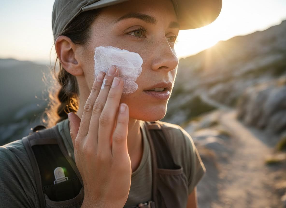 Woman applying sunscreen outdoors