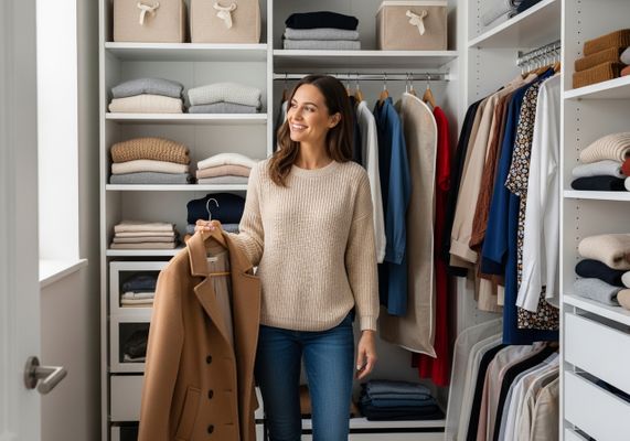 Woman Choosing Outfit from Organized Closet