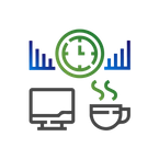 Graphic of clock, computer, and coffee