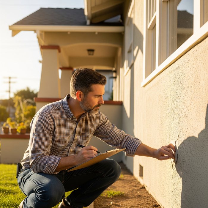 A home inspector conducting a thorough due diligence inspection on a house's foundation. Commonly asked Questions when Buying a Home in Los Angeles4.jpeg