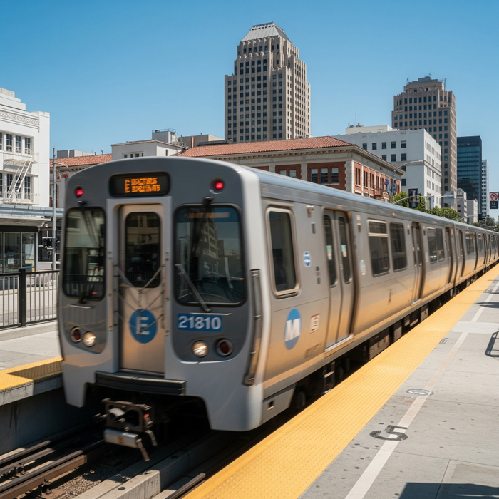 A modern Metro E Line train at a station, signifying connectivity in West Adams. West Adams3.jpeg