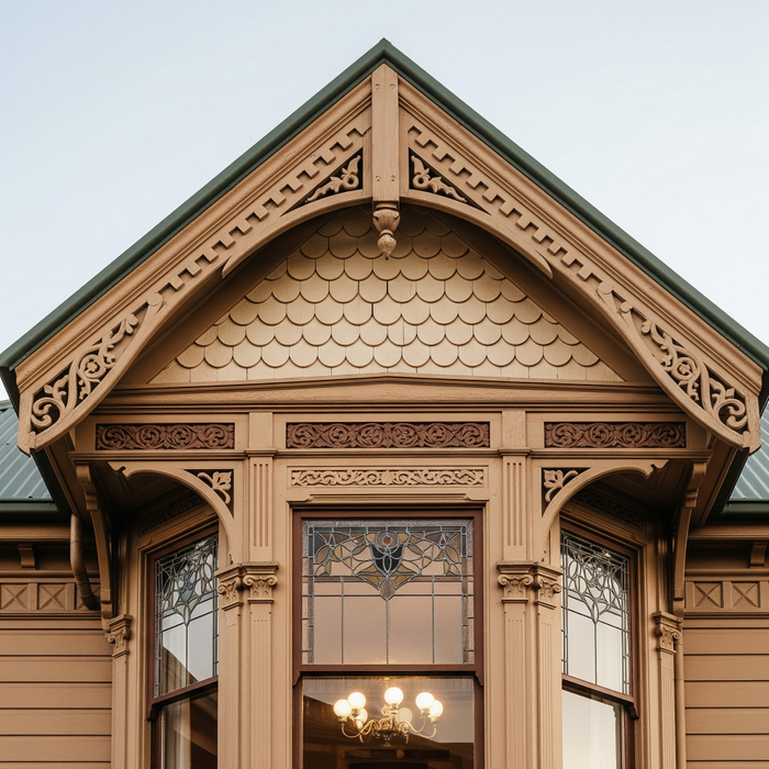A close-up of the detailed, historic architectural woodwork on a home in Highland Park. Highland Park1.jpeg